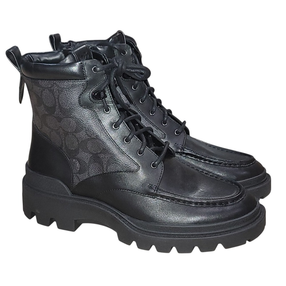 Coach Connor Mens Zip Boots Size 10D Black Leather Ankle Booties Zip Lug New